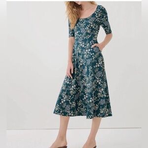 PACT Teal Floral Flare Dress- Size large NWOT
